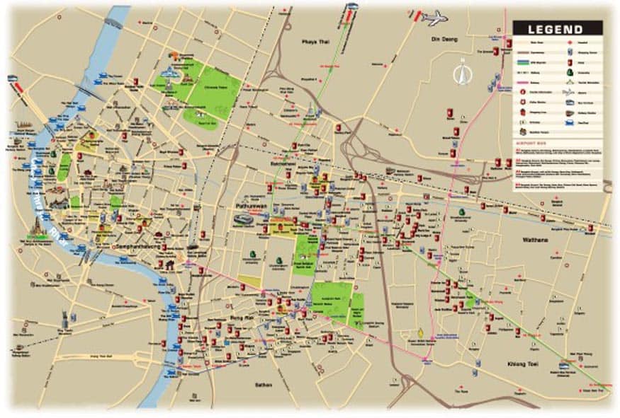 Top places to See in Bangkok. Map