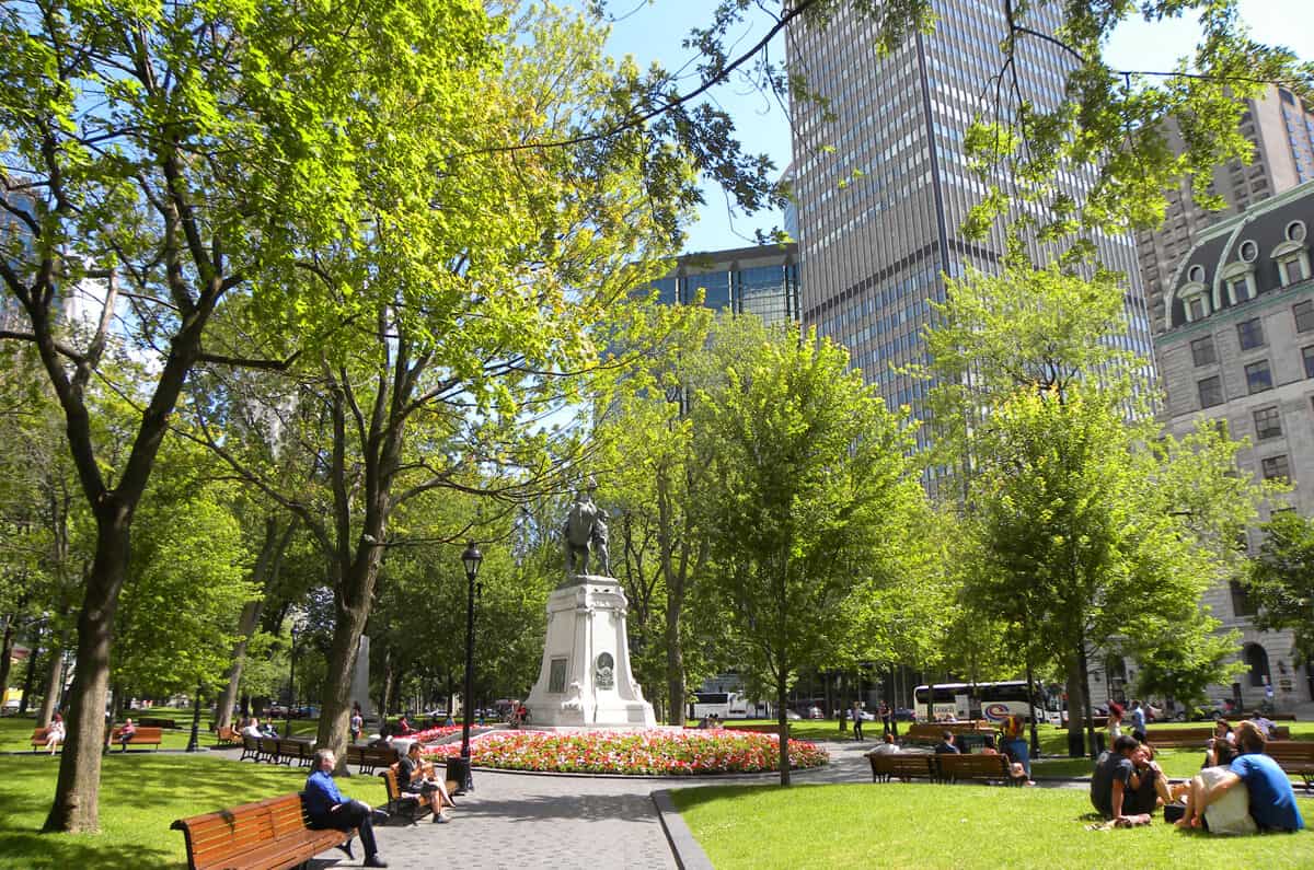 Square in Montreal's downtown. Beautiful Montreal in the summer