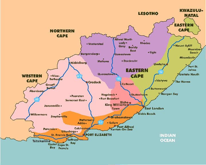 Eastern Cape Towns Amatola And Stormberg Region Conference Venues   Eastern Cape Province Map 