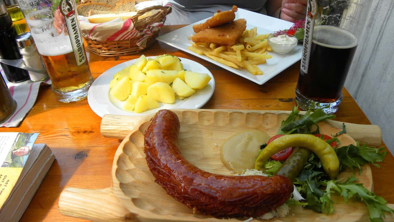 sausage with mustard in Prague