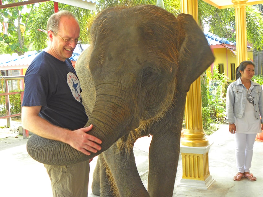 elephant hug at hutsadin elephant foundation