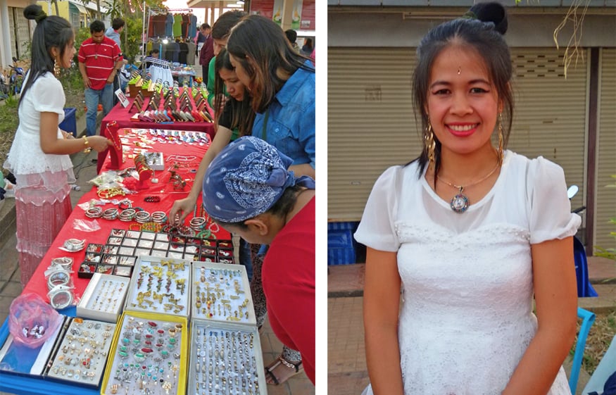 people at the Saturday night market in Nong Khai, Thailand