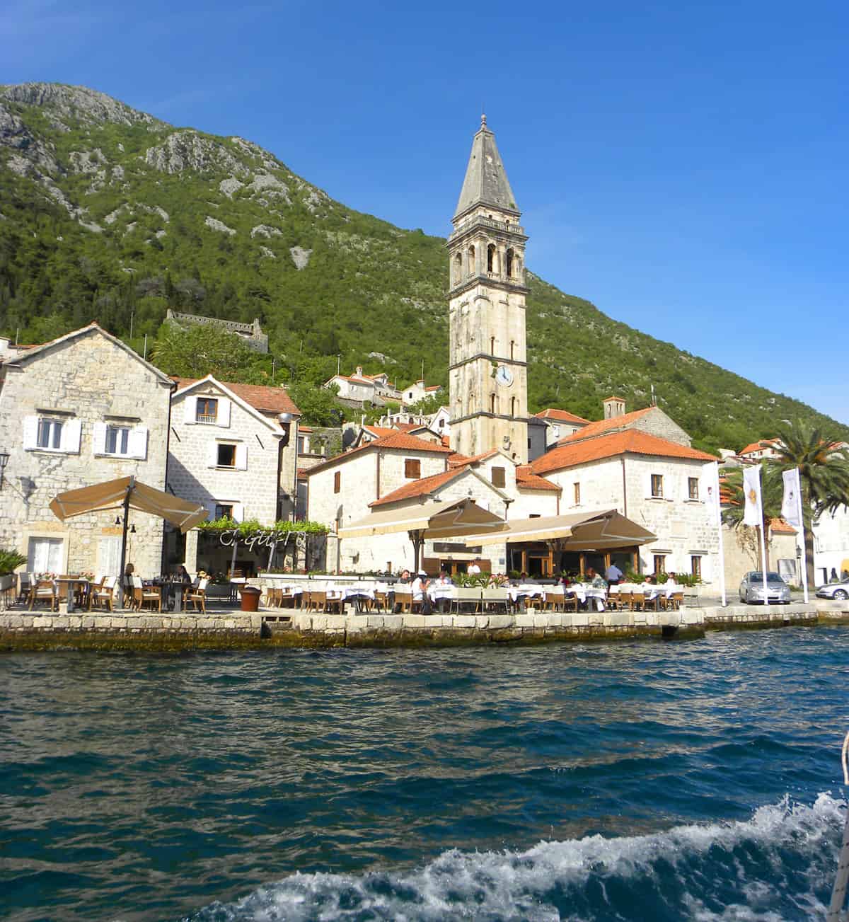 church tower in Perast, Montenegro