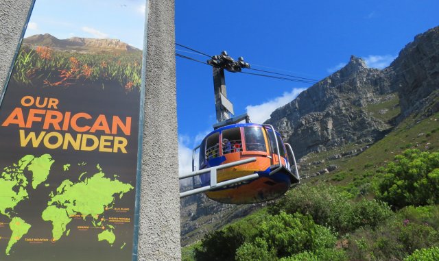 Taking the Cable car up Table Mountain