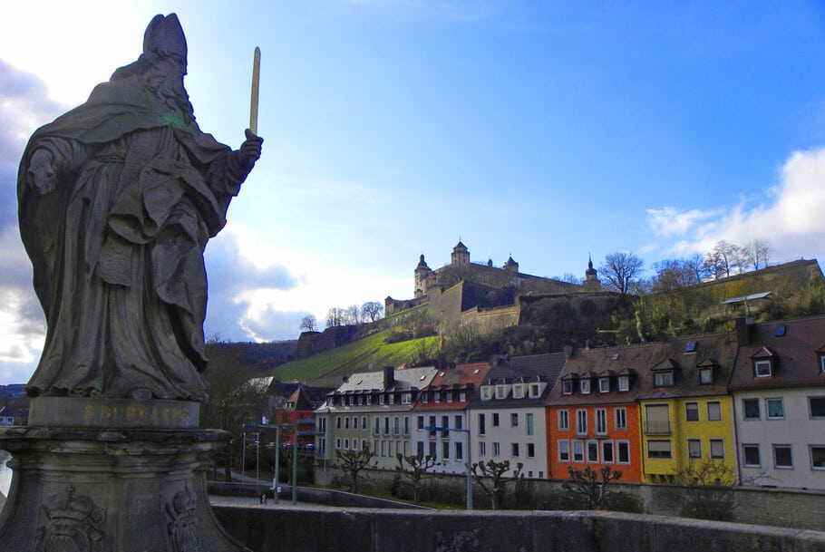 Views of the Alte Mainbruecke and the Marienberg Fortress, Würzburg, Germany