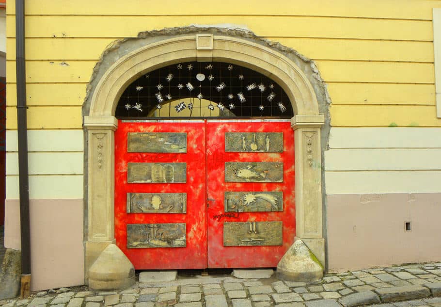 red door in Bratislava's old town, Slovakia