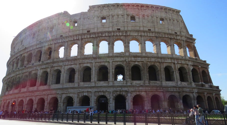 View of the Colosseum when stepping out of the Colosseo metro station, Rome