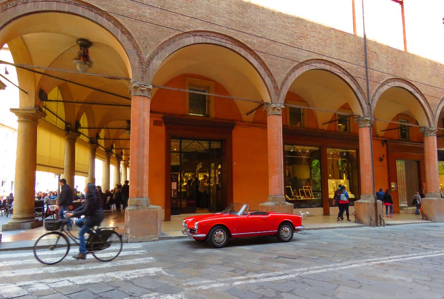 Portico and Italian sports car. Bologna
