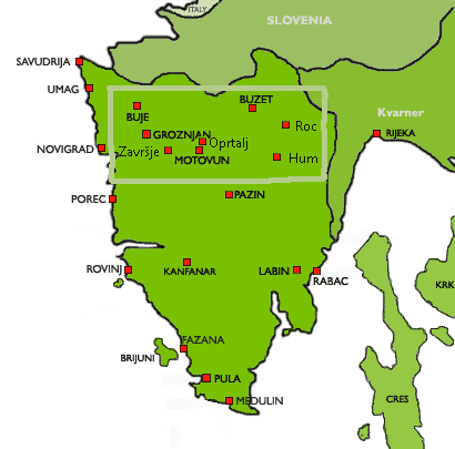 The Hilltowns of Istria. Map