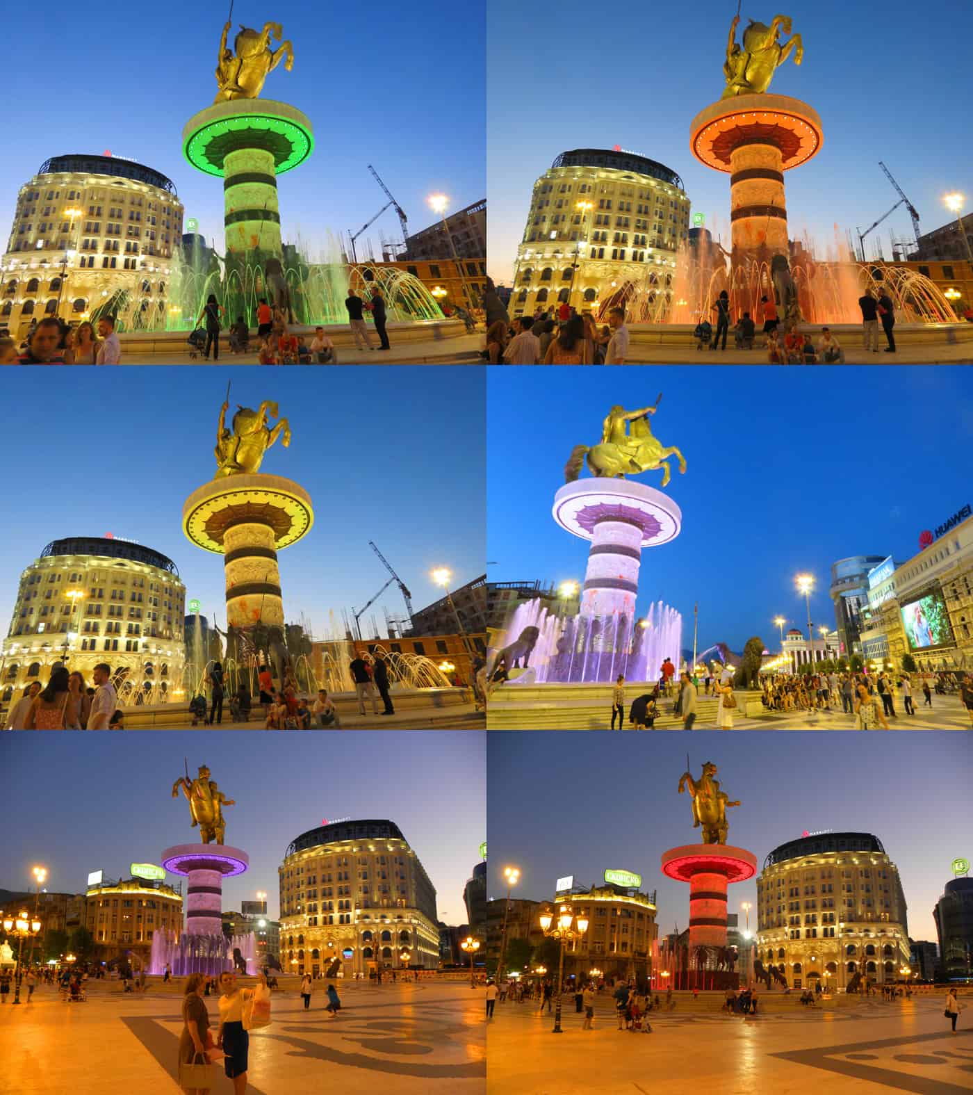 the colors of the Alexander the Great fountain, skopje, macedonia