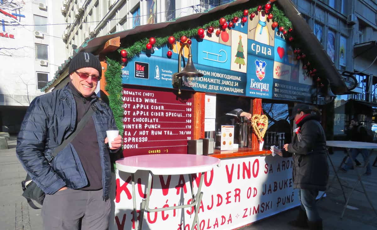 drinking mulled wine in Belgrade