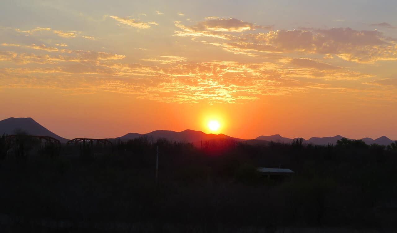 sunset near Los Mochis. Seen from El Chepe. Why riding El Chepe through Copper Canyon is just mind-blowingly amazing