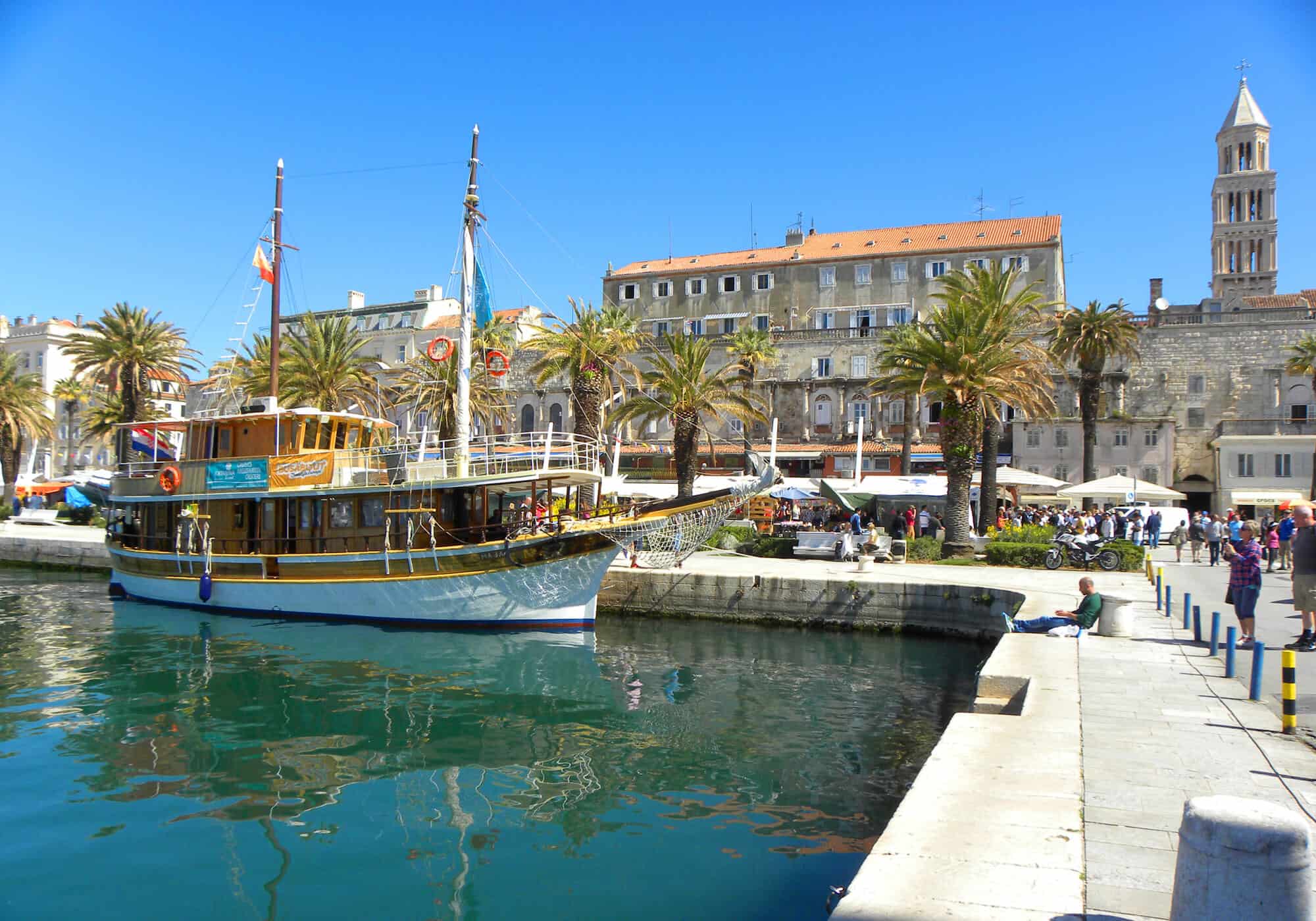 along the harbor in Split