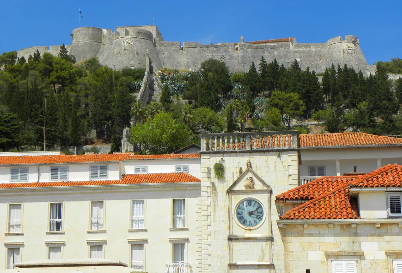 fortress from the main square in Hvar, Croatia