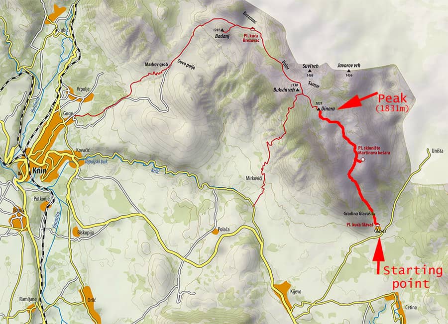 Hiking Mt.Dinara. Map