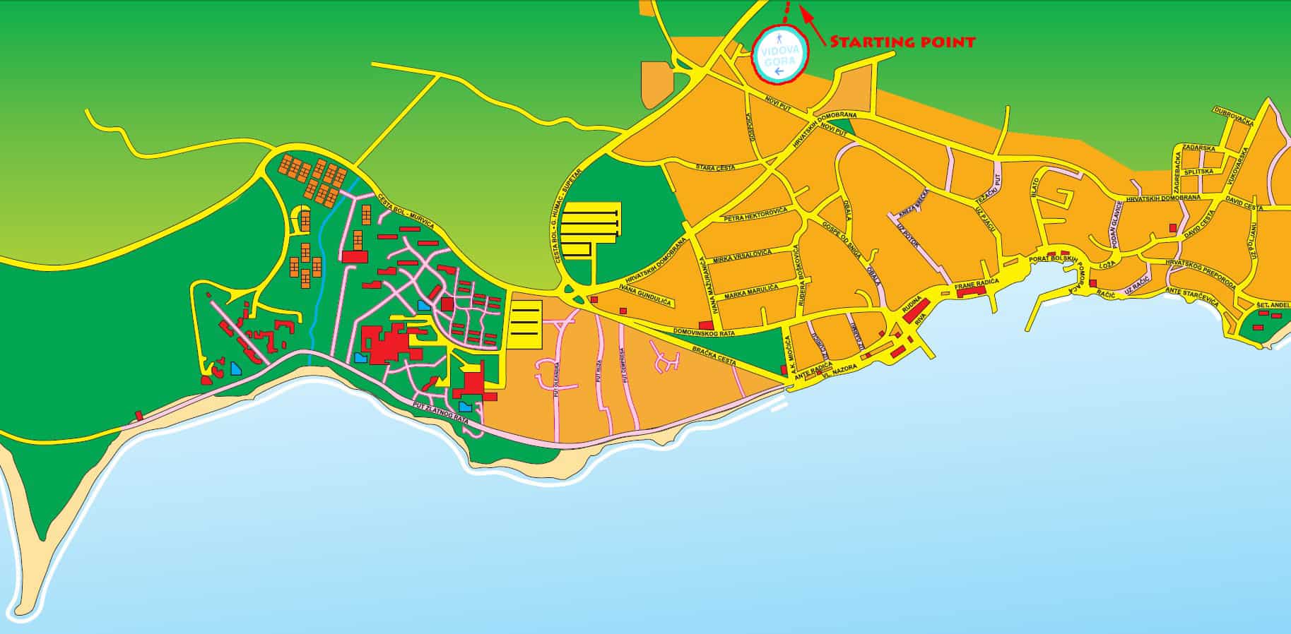 Hiking Vidova Gora from Bol. Map