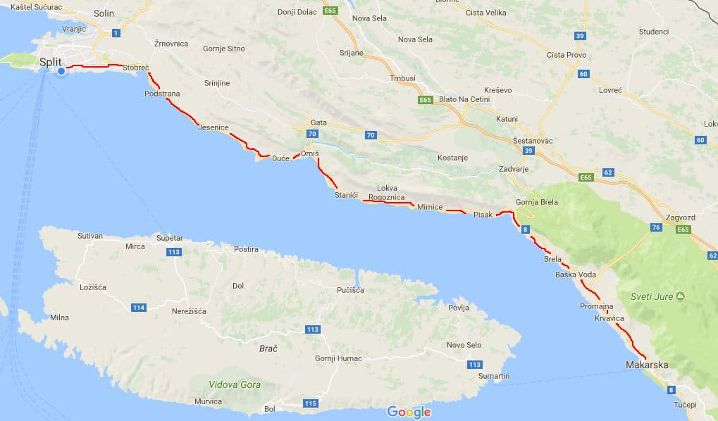 Split to Makarska by bike. map