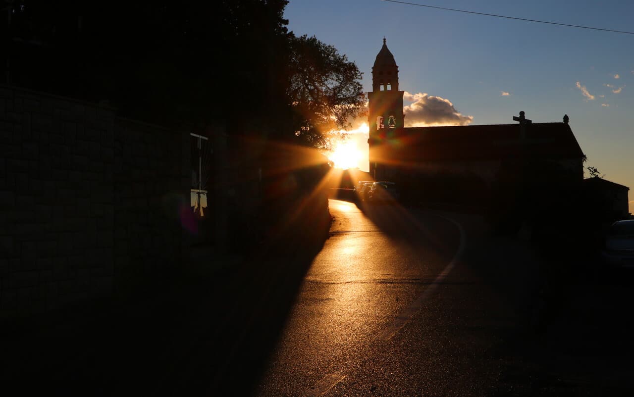 Sunset behind Sveti Nicola monastery, Korcula