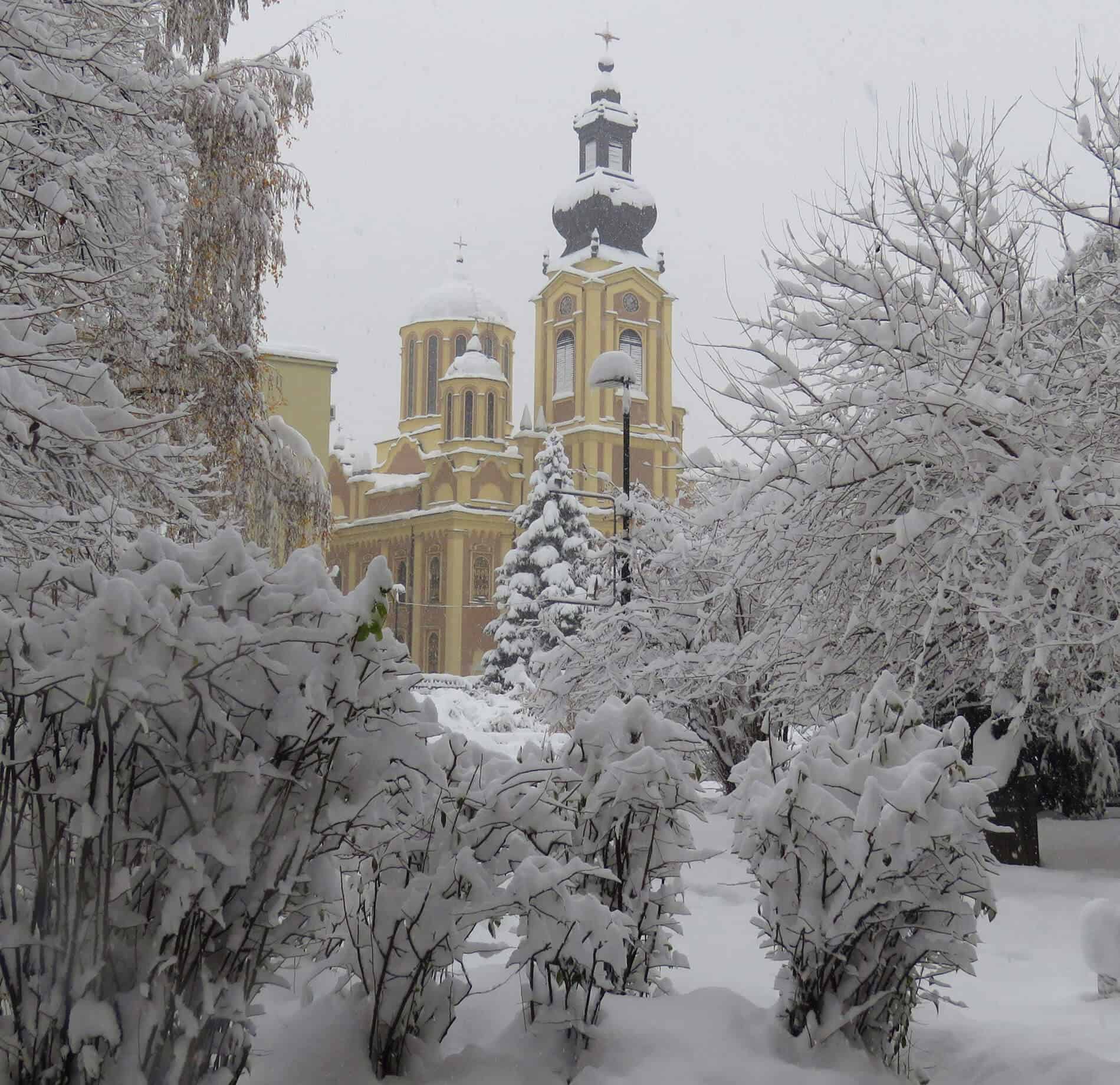 Serbian Cathedral in snow, Sarajevo. How to spend a week in Sarajevo. 