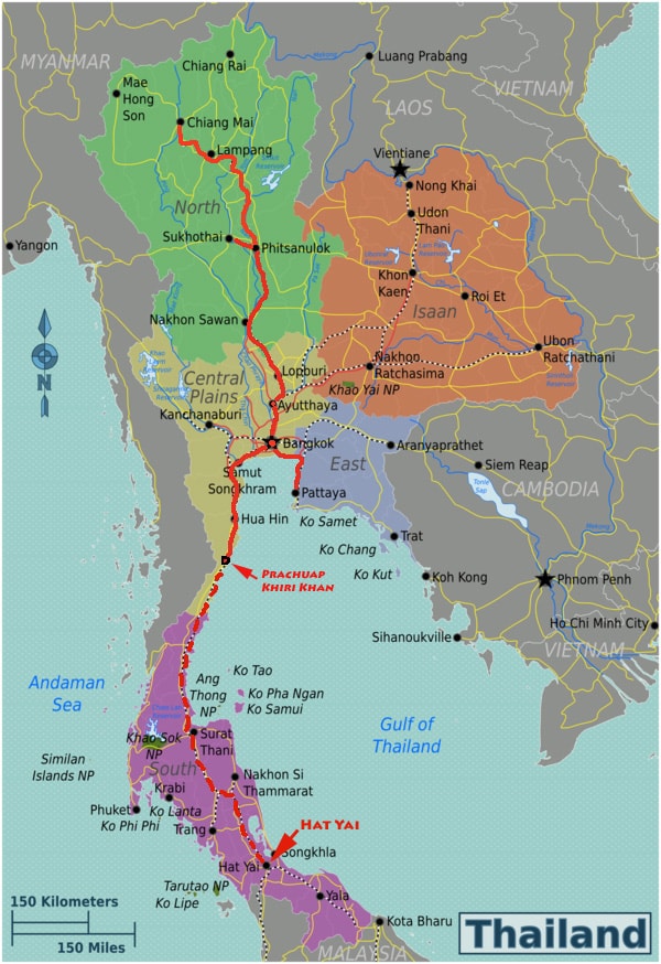 Getting to Hat Yai - our 1st class Sleeper train experience in Thailand. Map