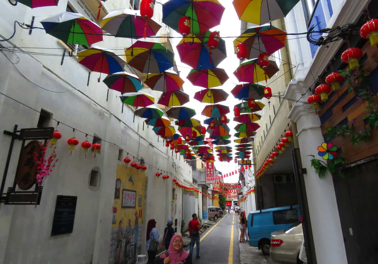 Market lane umbrellas, Ipoh, Malaysia
