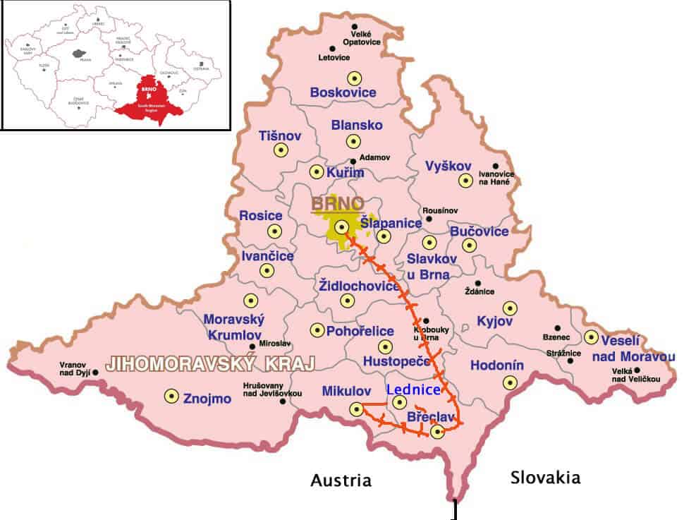 Great Day Trips from Brno: Mikulov and Lednice. Map