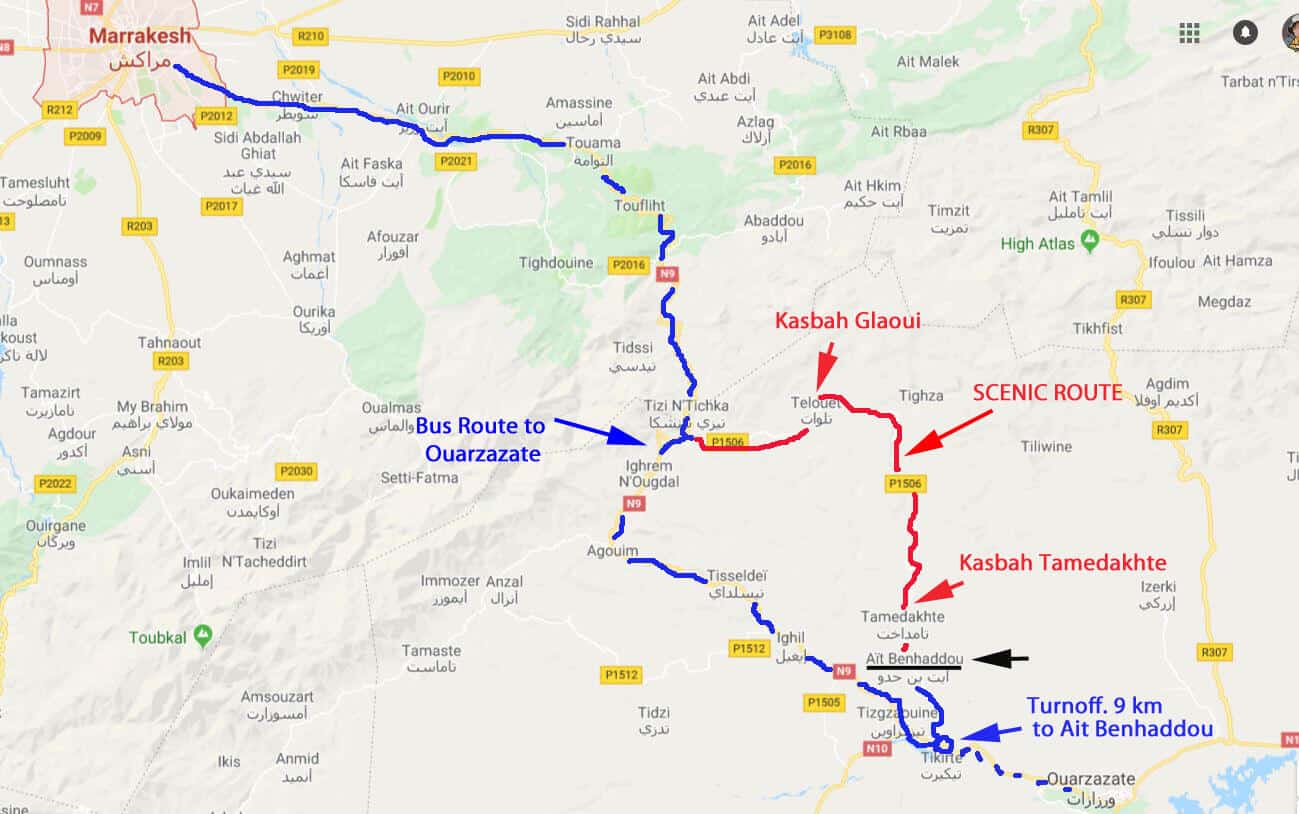 routes, Marrakech to Ait Benhaddou