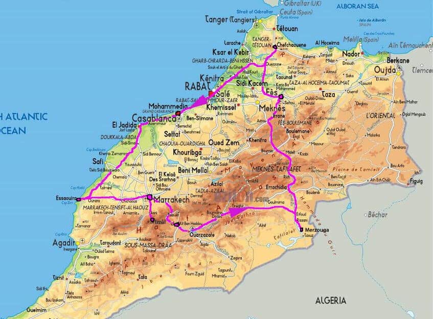 Карта марокко с городами на русском языке подробная с городами