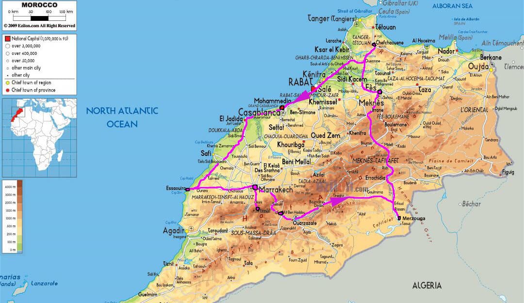 My 5 week Morocco Itinerary. Map.