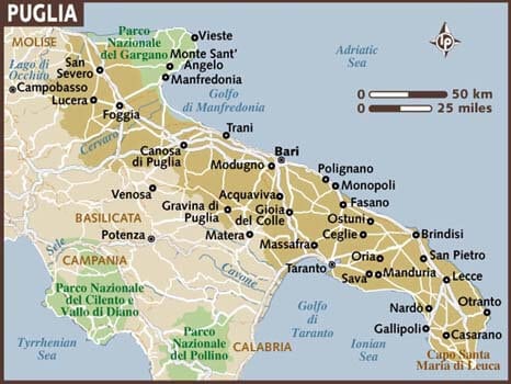 Towns that you should Visit in Puglia. Map