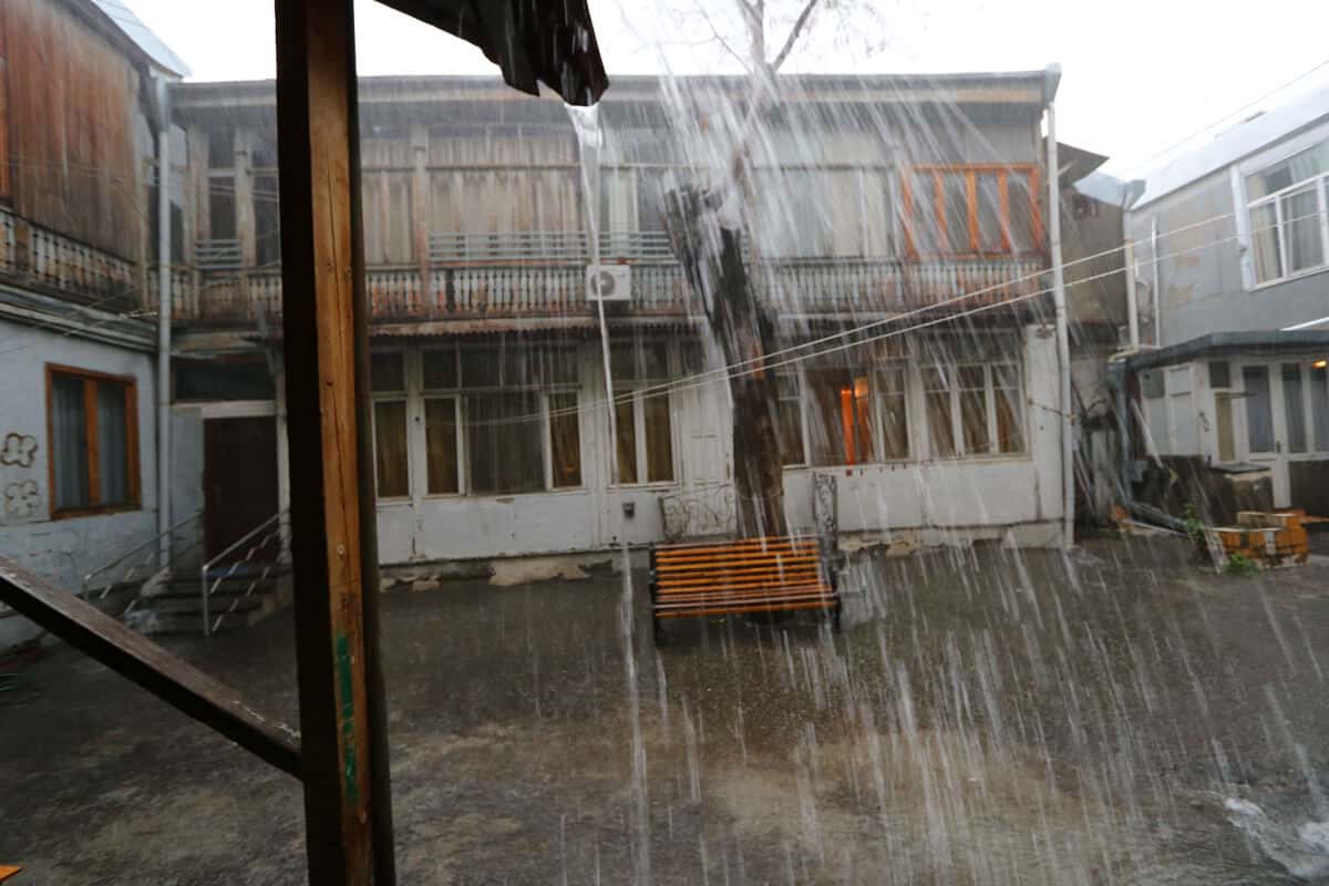 heavy rain in our courtyard in Tbilisi