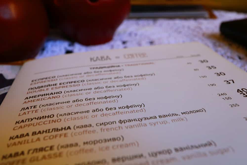 Lviv Handmade chocolates menu. Cafès to go to for the best coffee experiences in Lviv, Ukraine