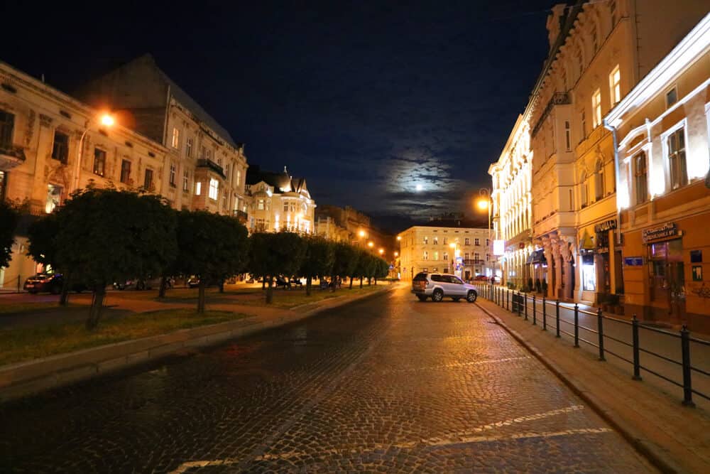 Shevchenko Avenue at night, Lviv