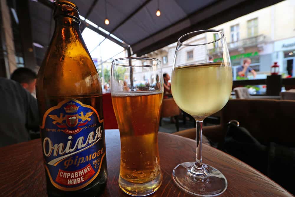 Ukrainian beer and wine at the Glory cafe, Lviv.