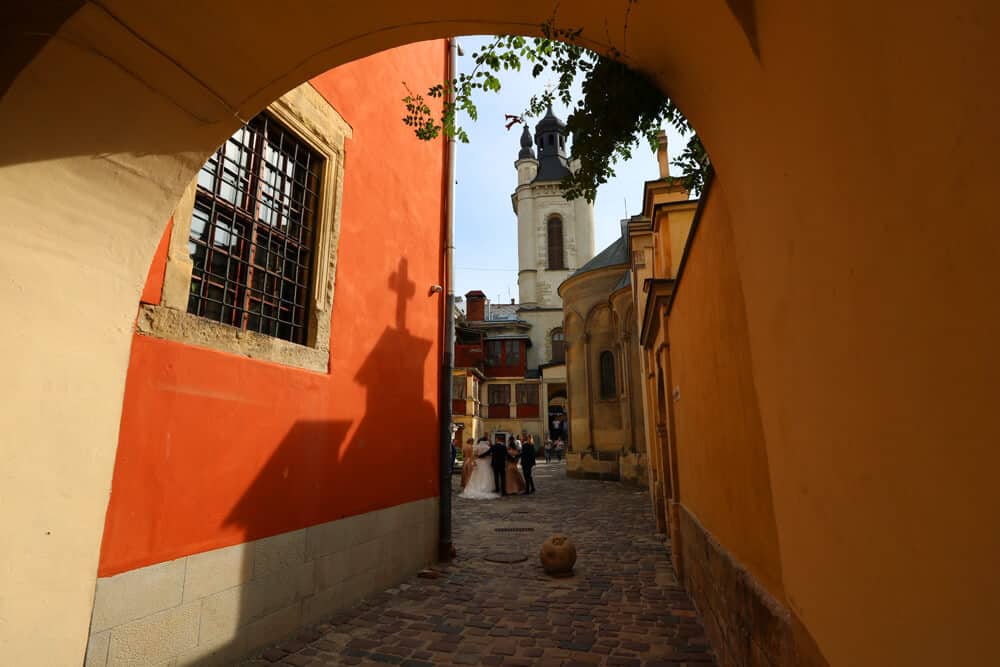 Shadows behind the Armenian Church, Lviv, Ukraine