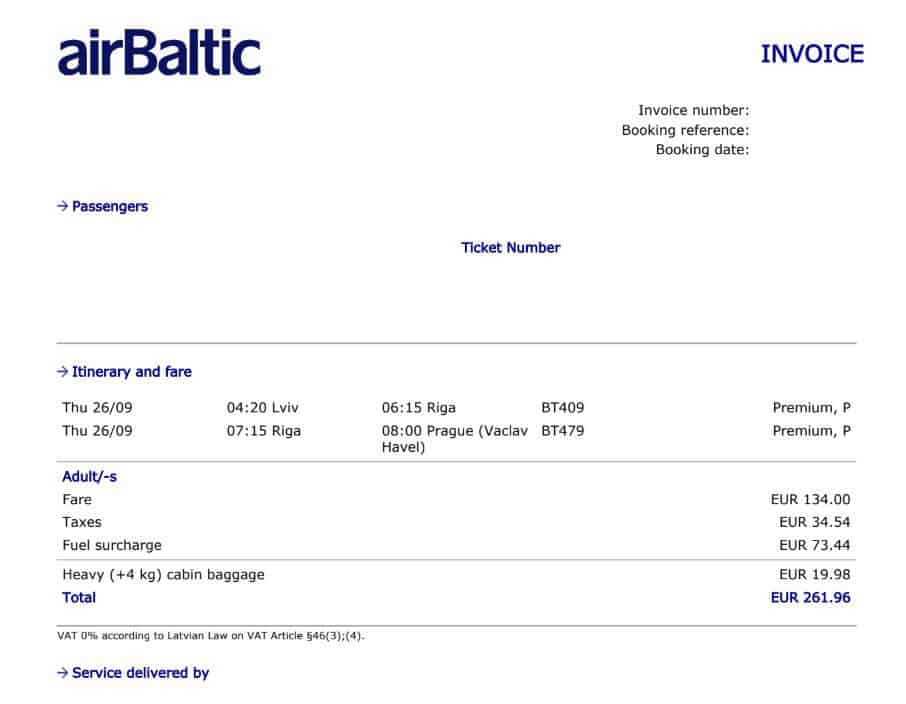Air Baltic invoice. Airline Review: Air Baltic