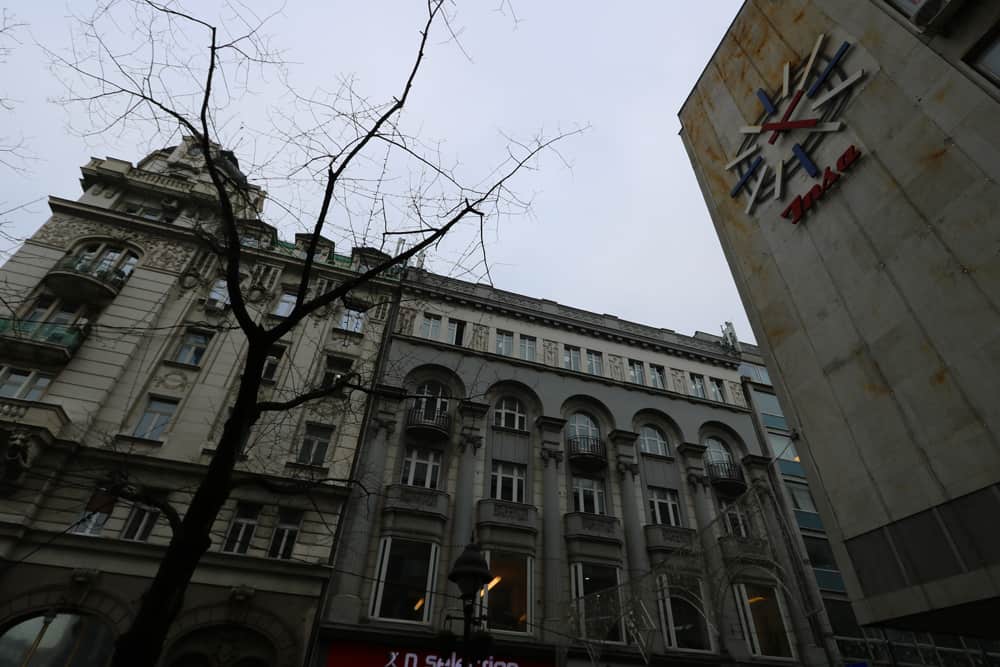 Buildings and Yugoslav clock in Belgrade