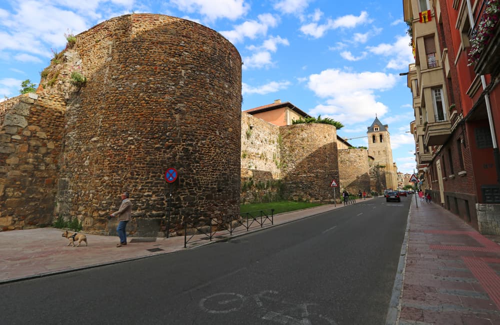 Roman stone walls. The Streets of León (Spain)