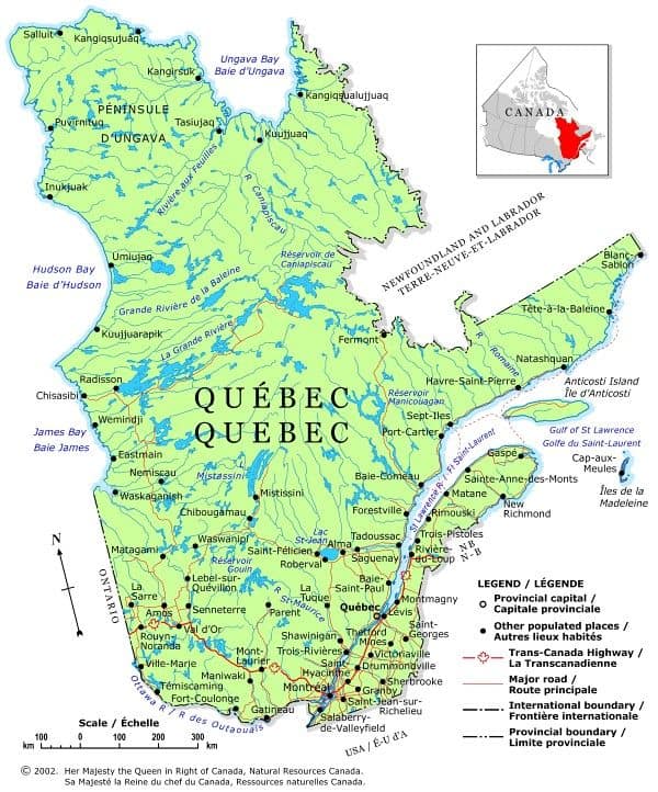 Map of the Province of Quebec