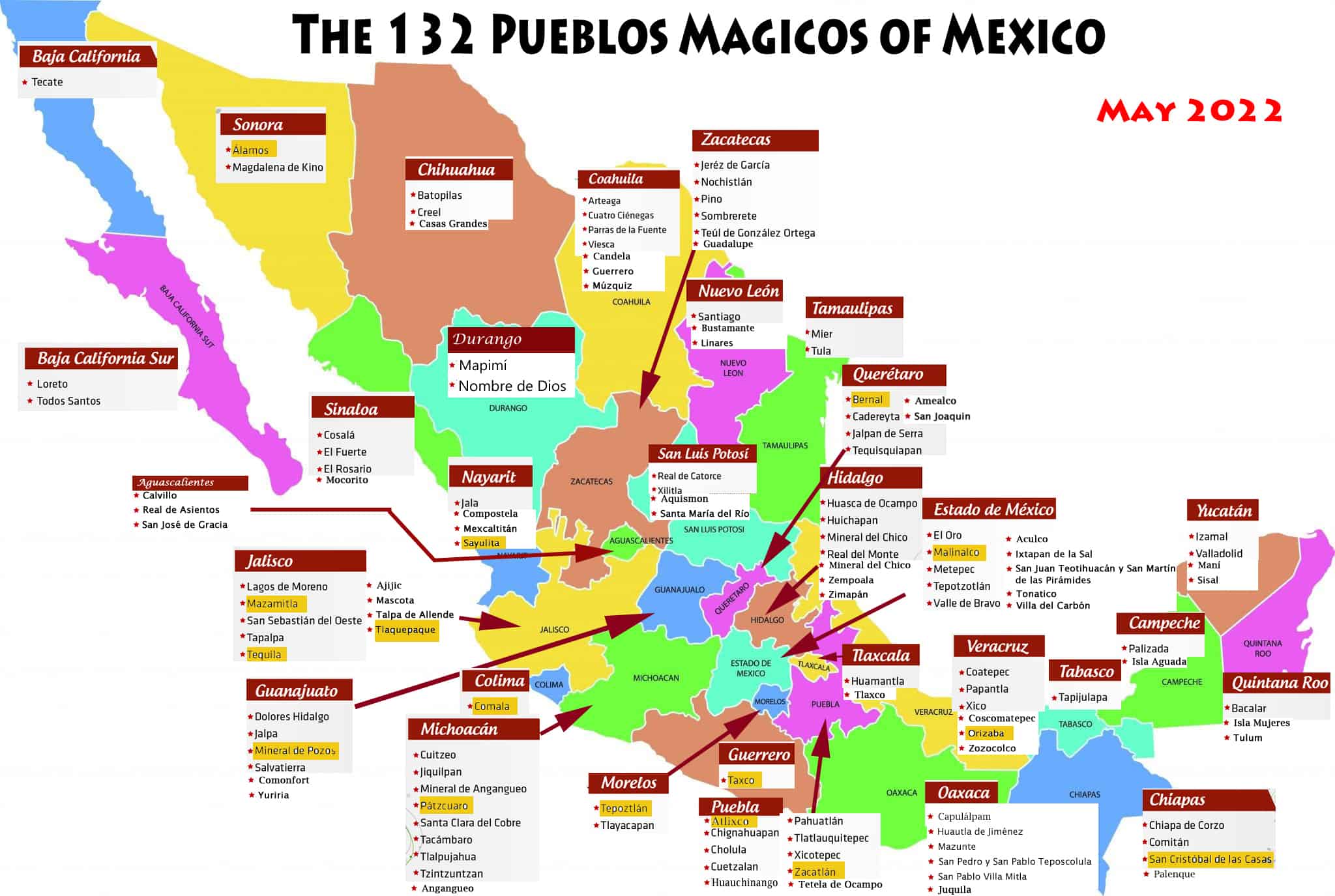 Pueblos Magicos Mexico Map - Kari Annabela