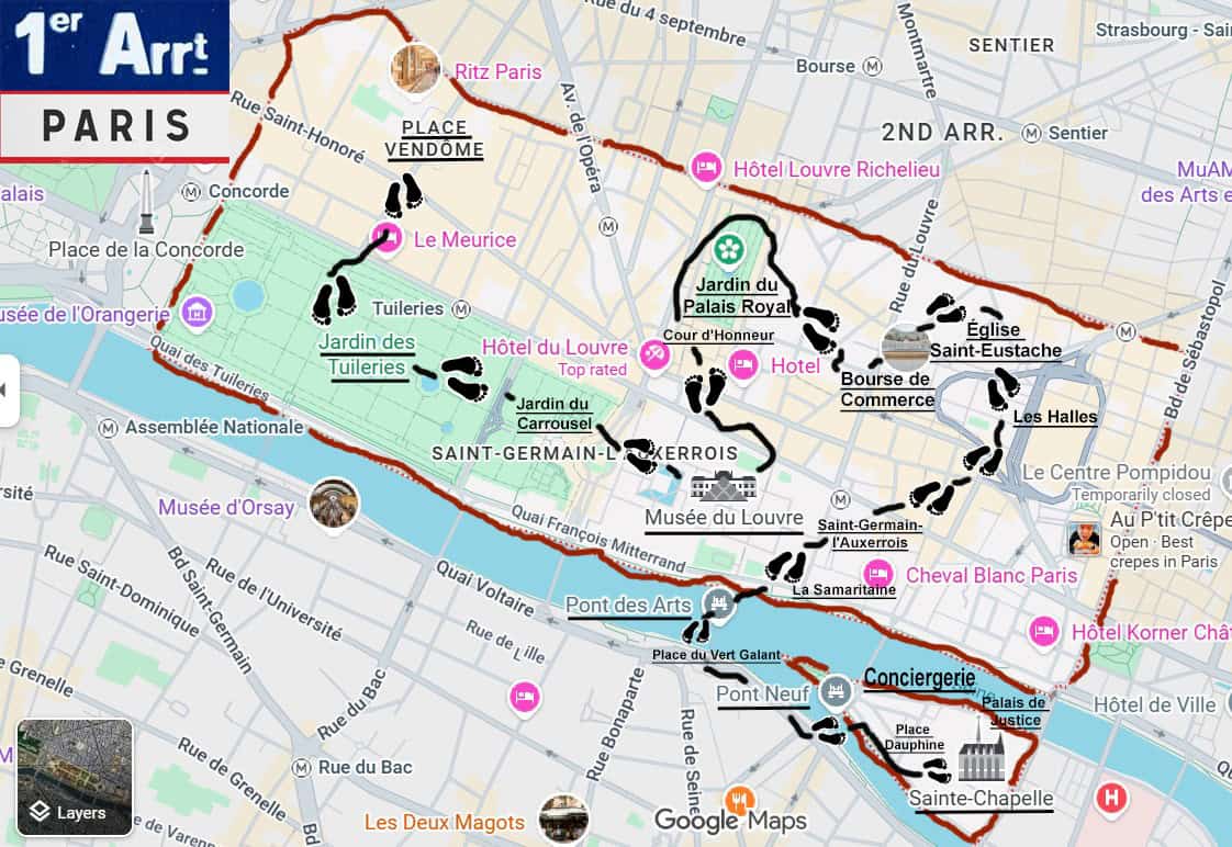 1st arrondissement walking itinerary Paris